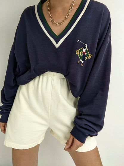 Vintage Golf Embroidered V-Neck Sweatshirt