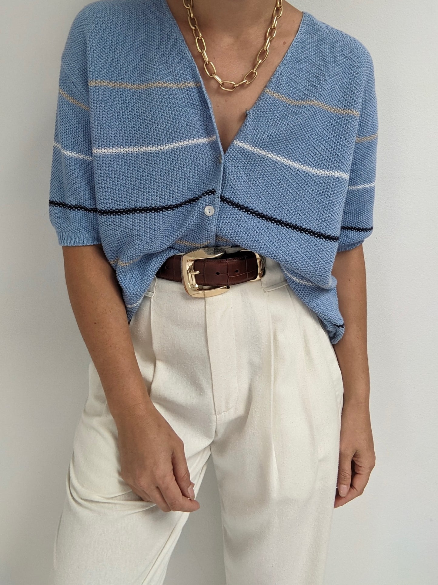 90s Sky Striped Seed Knit Cardigan