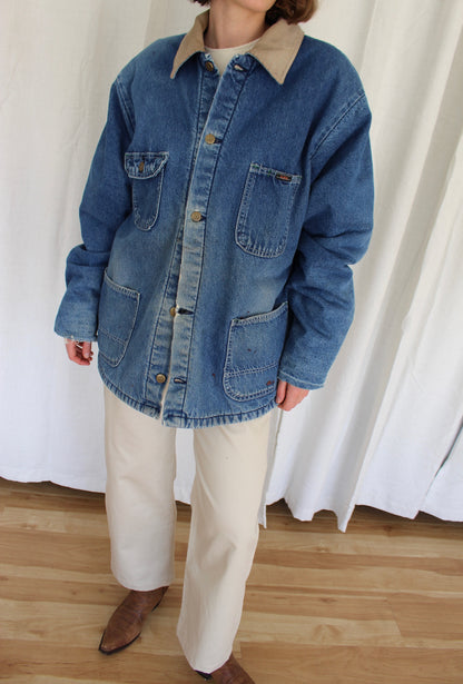 Distressed Vintage Blanket-Lined Denim Chore Coat