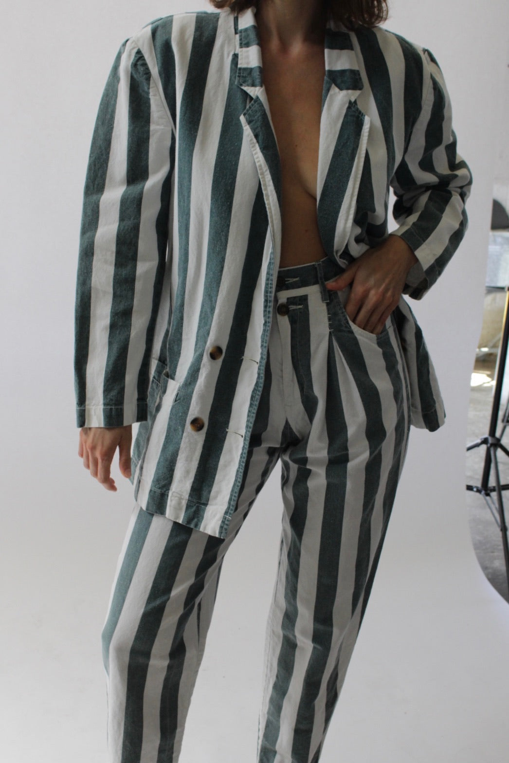 Favorite Vintage Faded Forest Striped Pant Suit