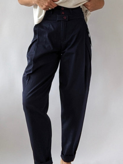 Vintage Midnight Pleated Twill Trousers