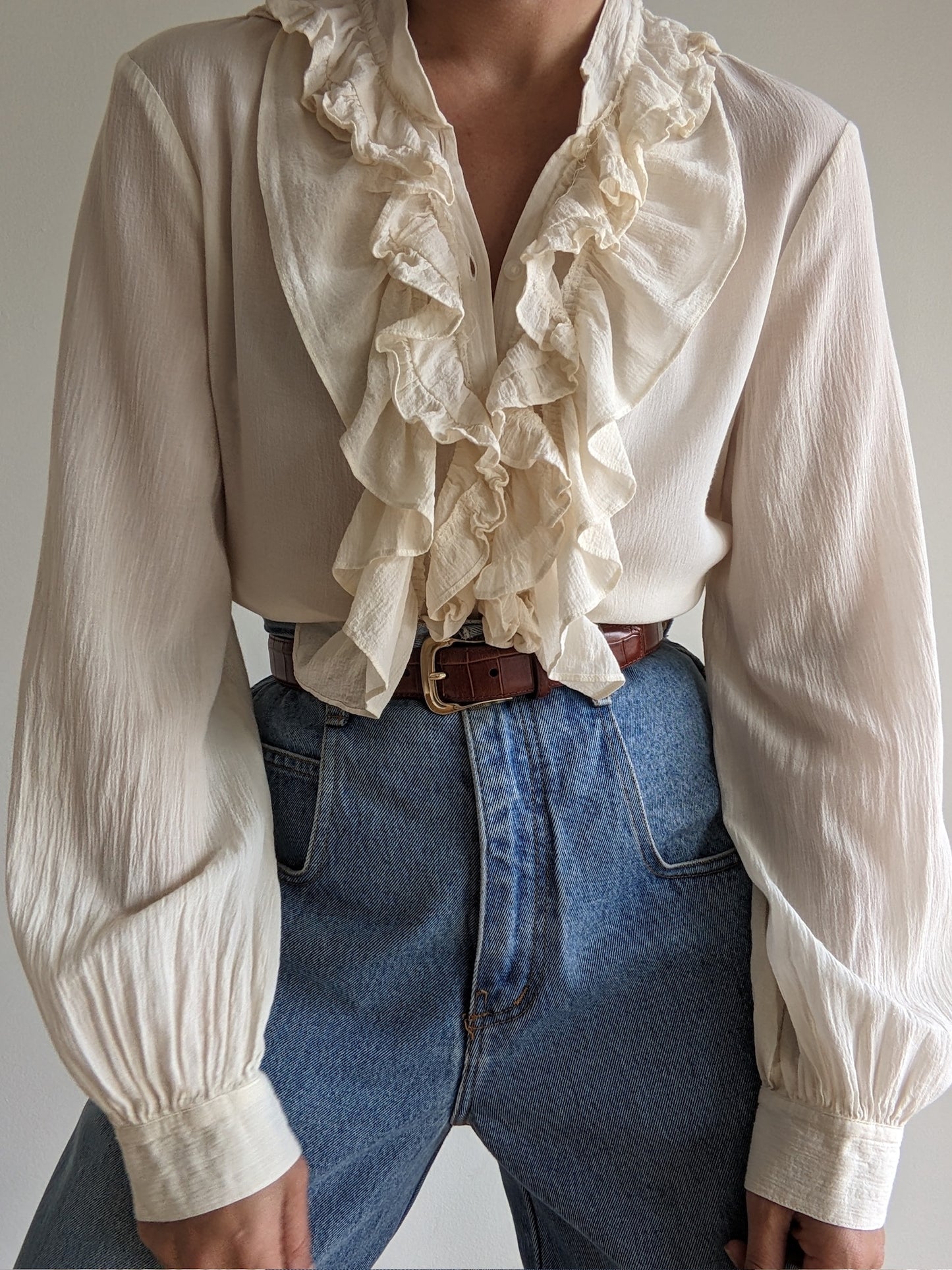 Gorgeous Vintage Ruffled Sheer Silk Blouse