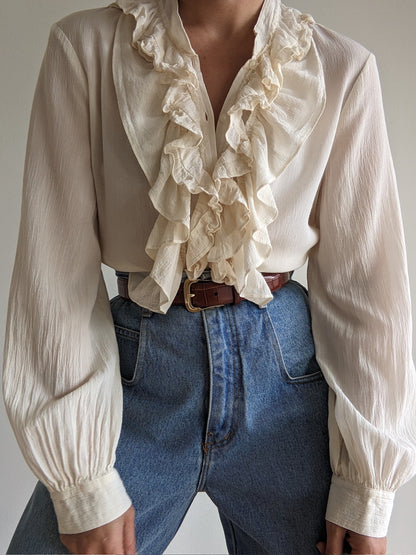 Gorgeous Vintage Ruffled Sheer Silk Blouse