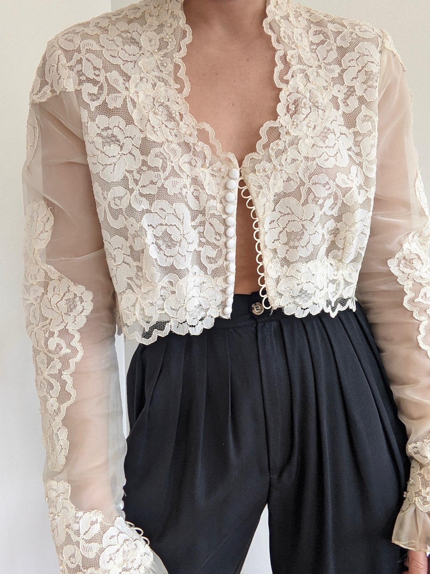 Rare Vintage Ivory Sheer Floral Lace Blouse