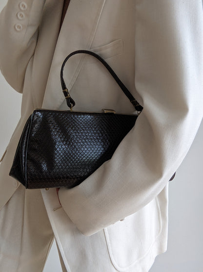 Vintage Espresso Lizard-Embossed Leather Purse