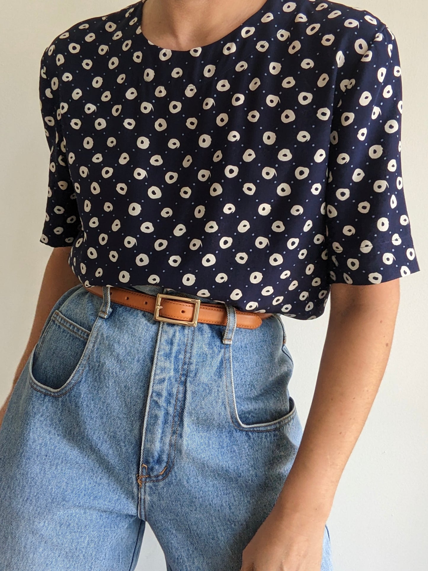 Vintage Printed Navy Silk Tee