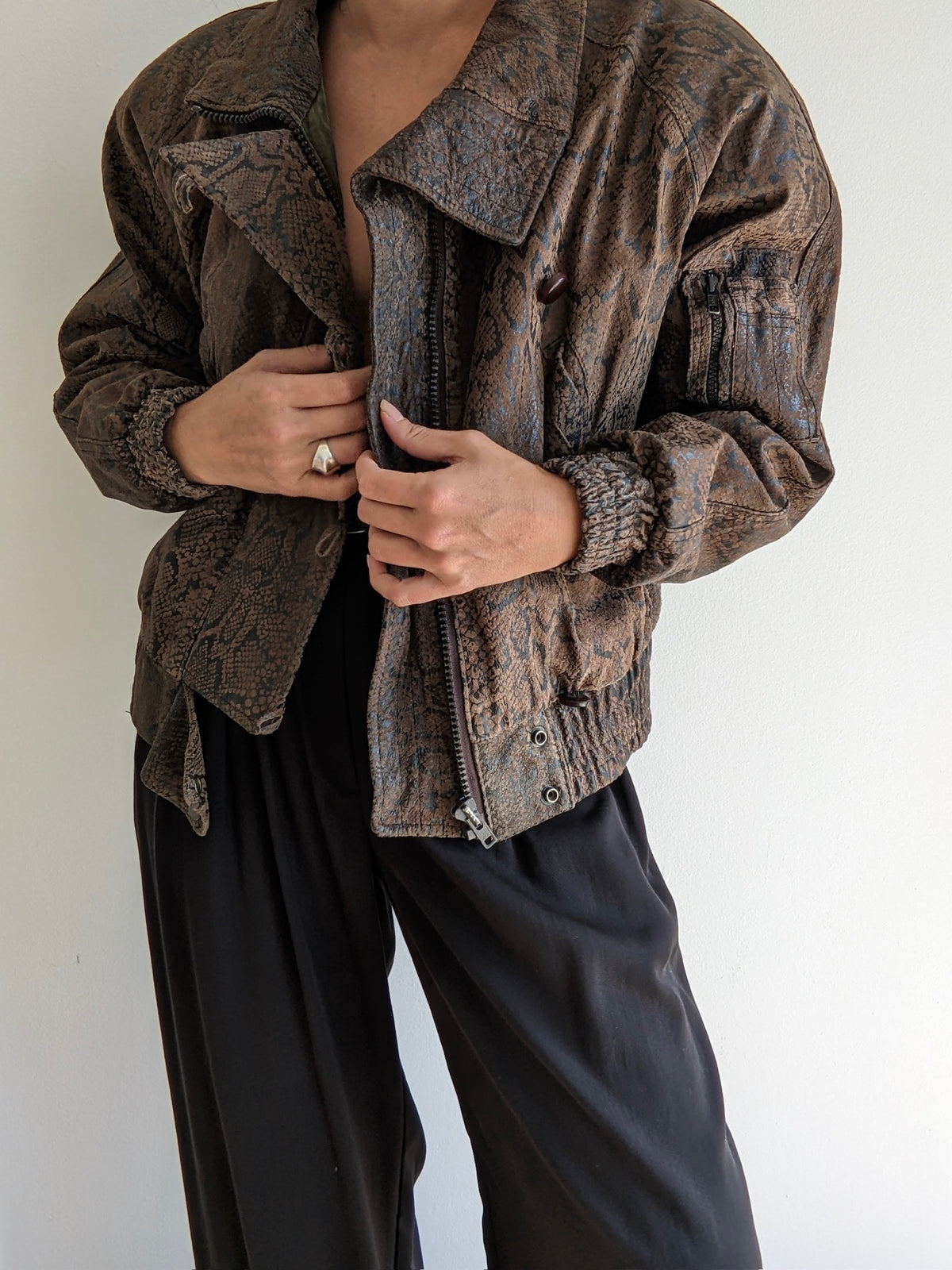 Amazing Vintage Snake-Embossed Leather Bomber