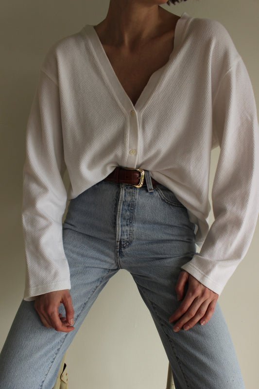 Vintage Eggshell Textured Cotton Cardigan