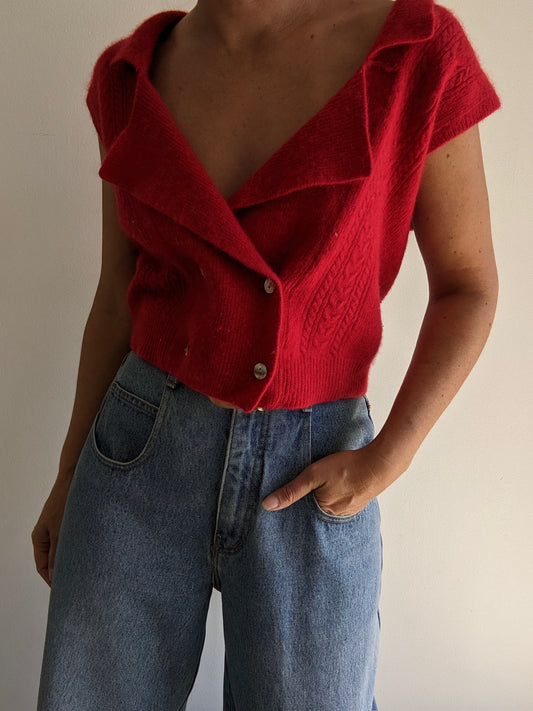 Vintage Cherry Angora Sweater Vest