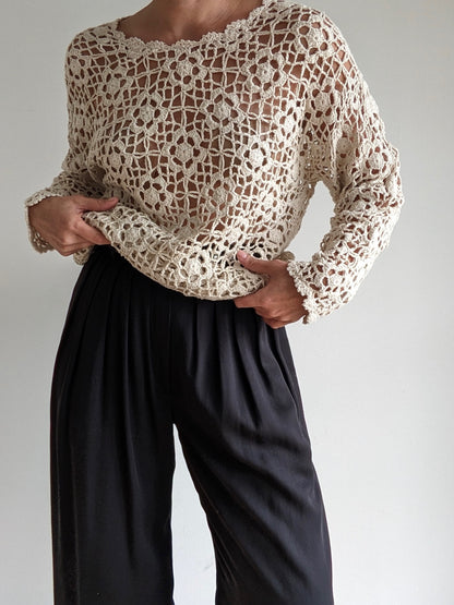 Vintage Floral Silk Crochet Tunic