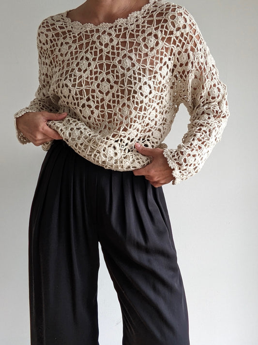 Vintage Floral Silk Crochet Tunic