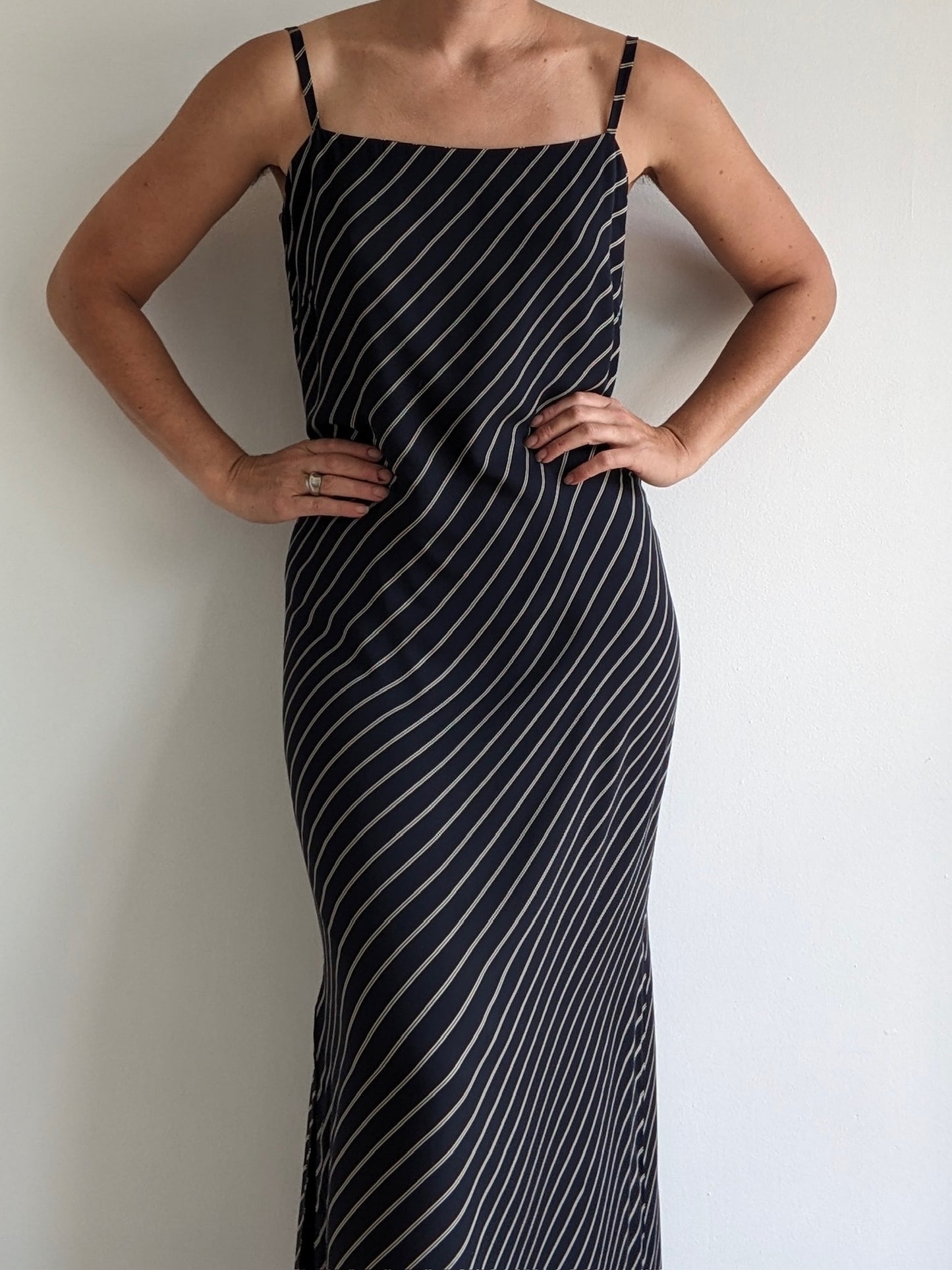 Vintage Midnight Striped Silk Slip Dress