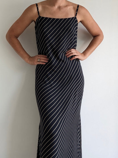 Vintage Midnight Striped Silk Slip Dress