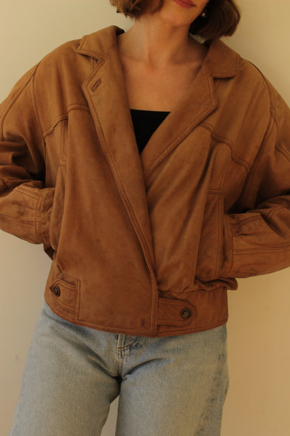 Favorite Vintage Almond Leather V-Neck Bomber