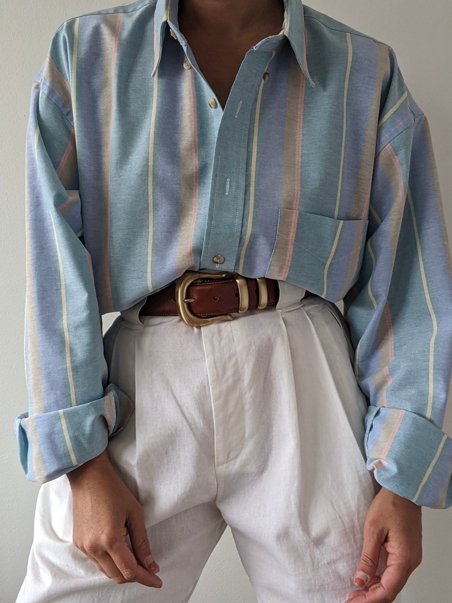 Vintage Pastel Striped Button-Down Shirt