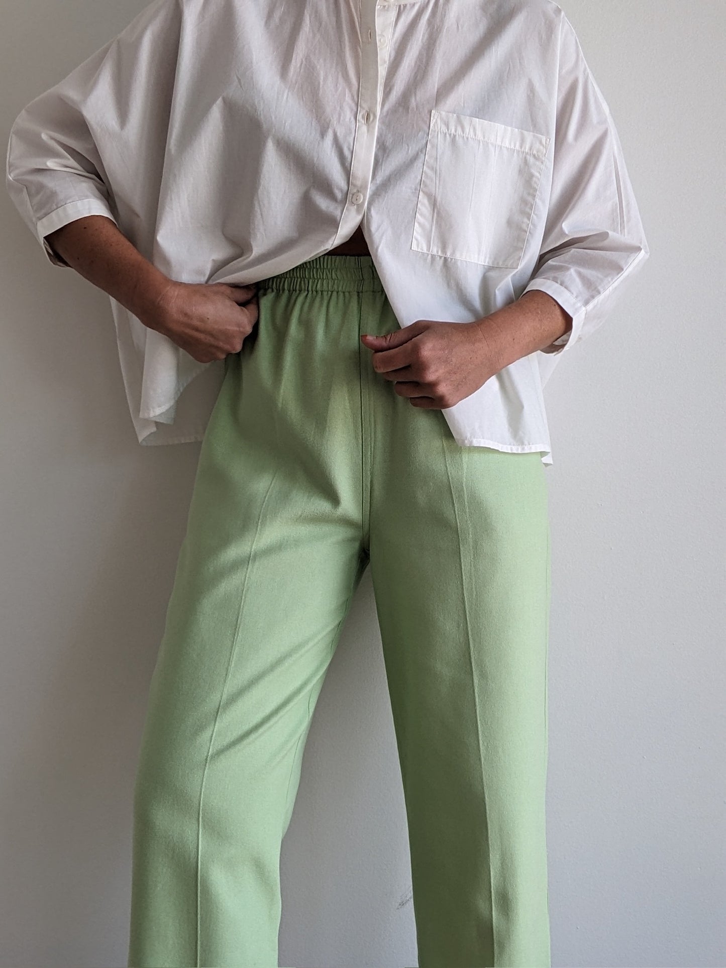 Vintage Matcha Woven Silk Leisure Pants