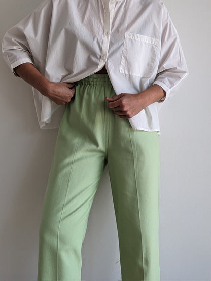 Vintage Matcha Woven Silk Leisure Pants