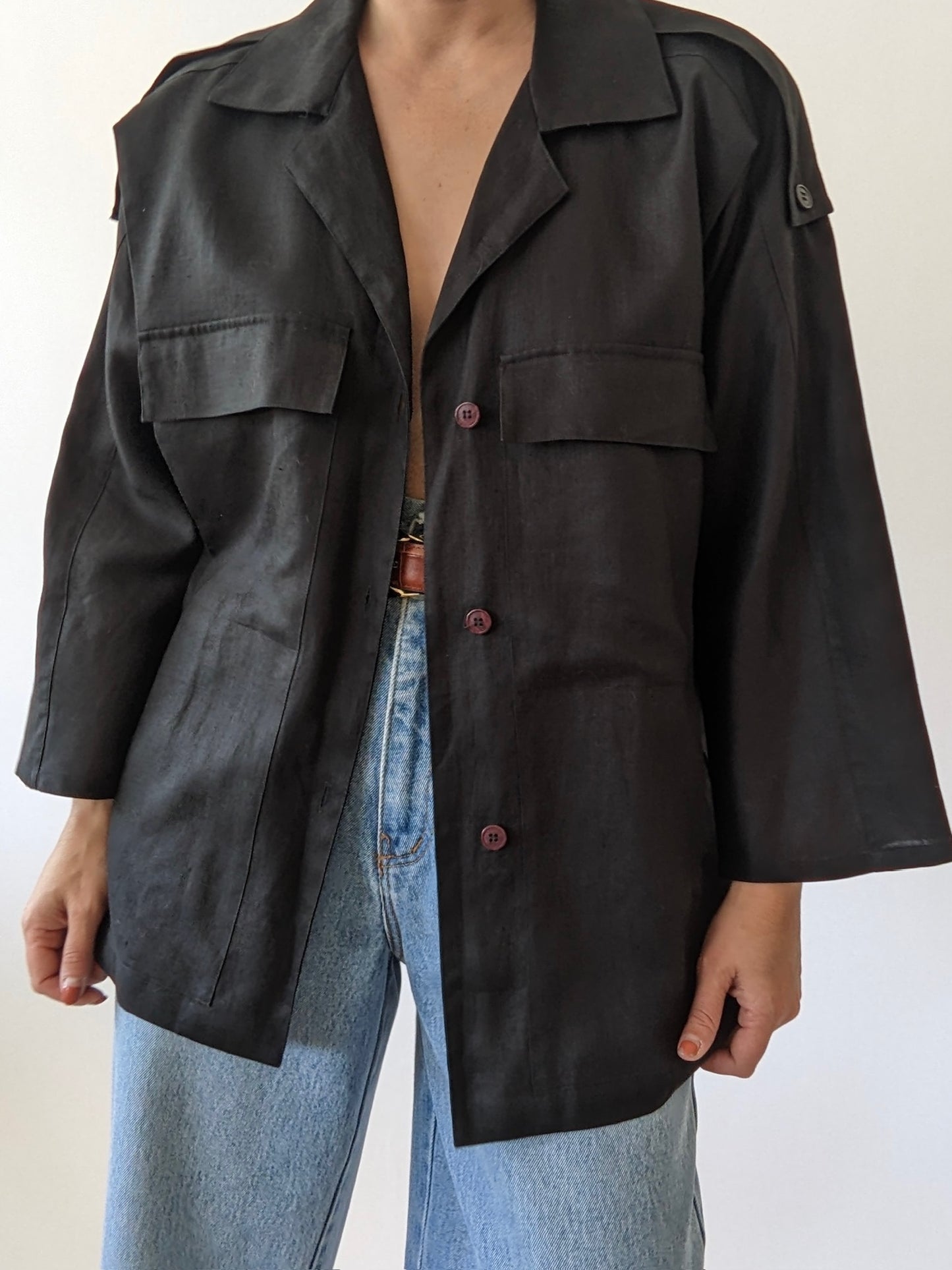 Vintage Onyx Linen Dolman Jacket
