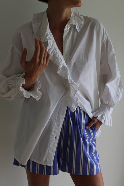 Lovely Vintage White Ruffle Cotton Blouse