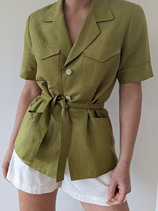 Vintage Belted Kiwi Linen Jacket