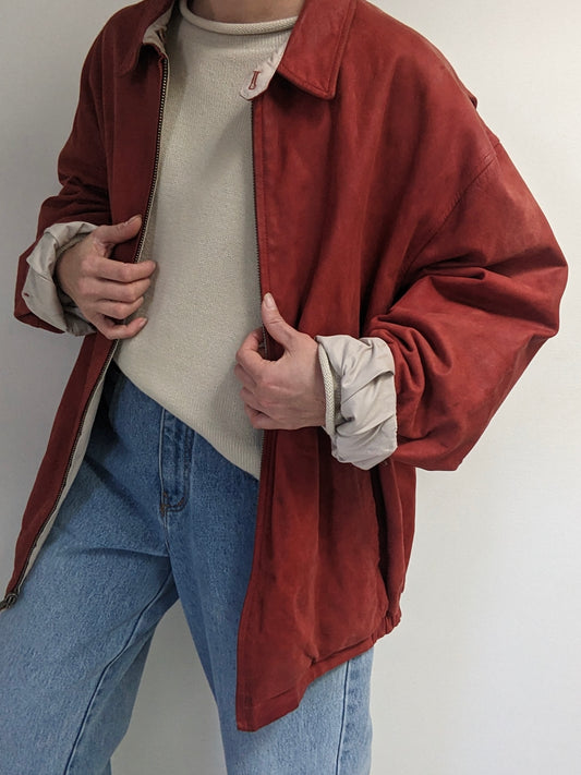 Vintage Reversible Brick Red Leather & Khaki Jacket
