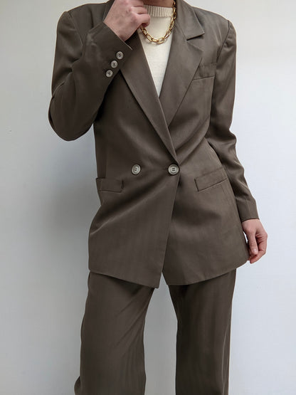 Gorgeous Vintage Silk Herringbone Pant Suit