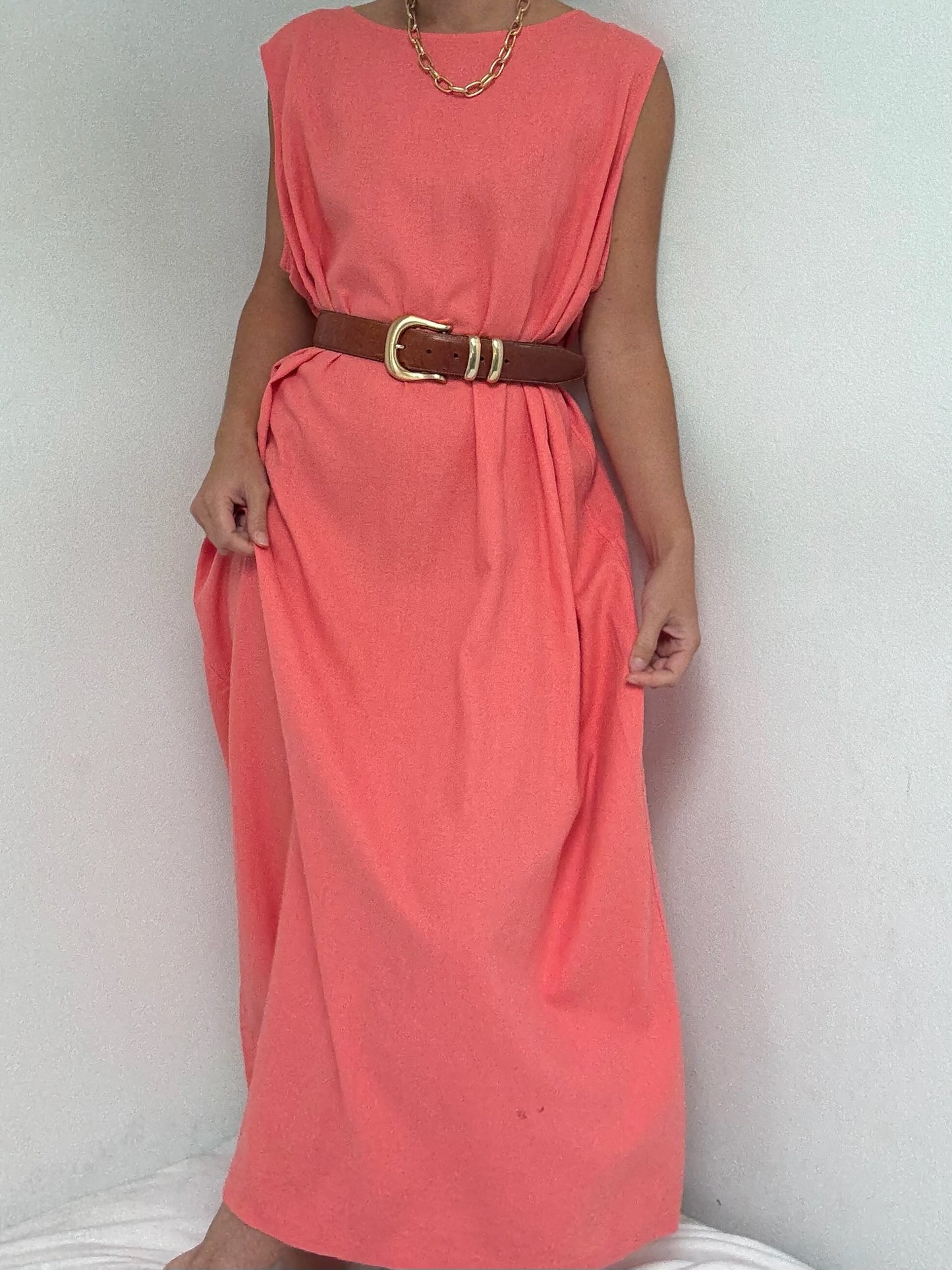 Vintage Salmon Linen Market Dress