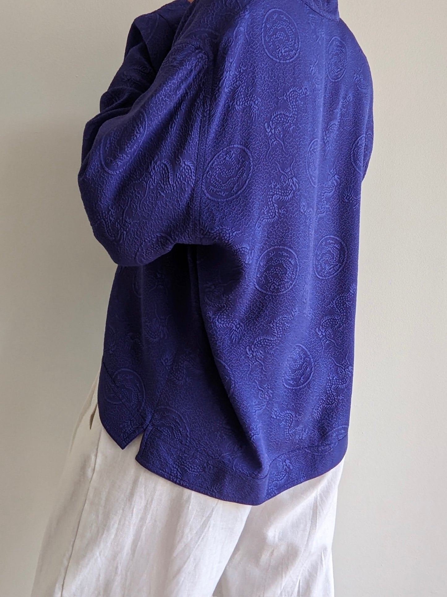 Vintage Embossed Silk Knot Closure Blouse