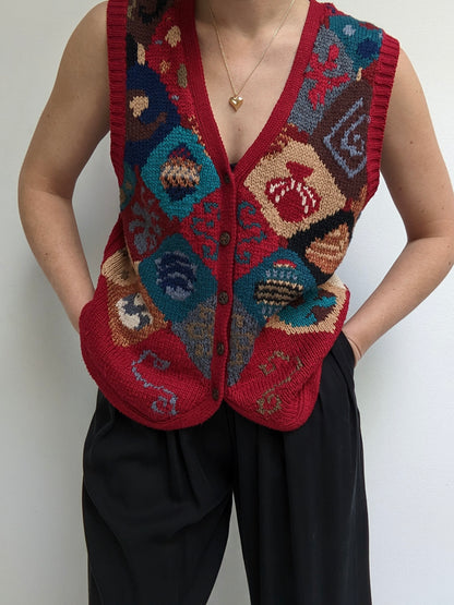 Vintage Printed Wool Hand Knit Vest