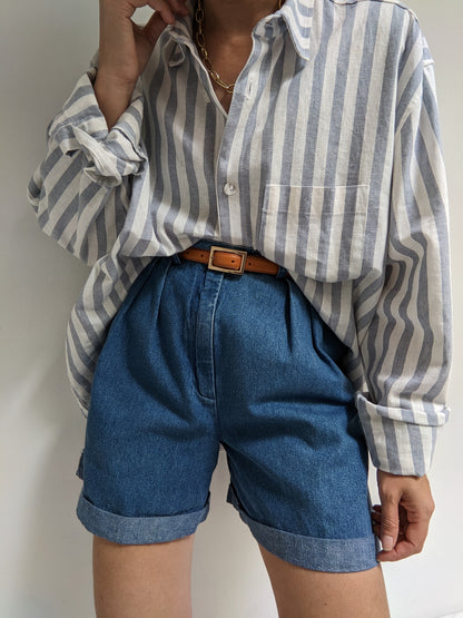 Vintage Pleated Denim Shorts