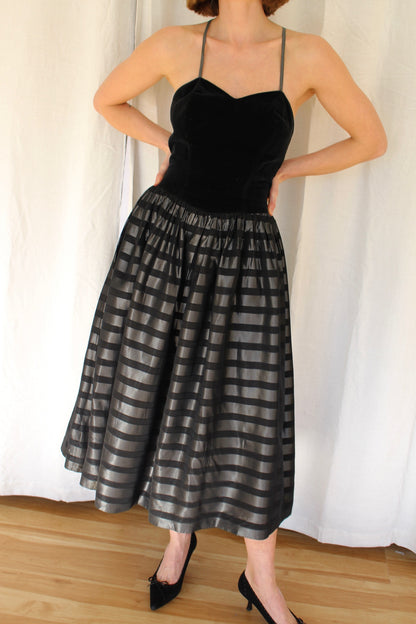 Stunning Vintage Velvet & Striped Dress