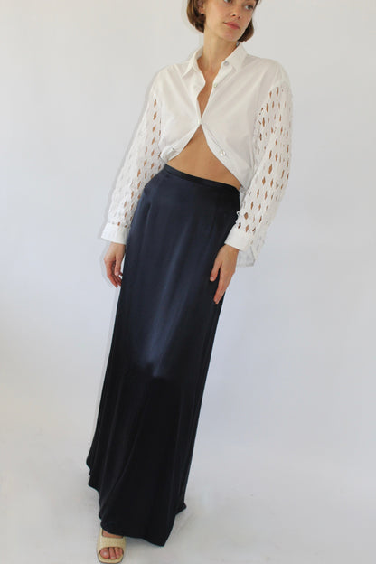 Vintage Midnight Silk Satin Floor-Length Skirt