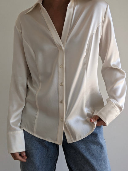 Vintage Pearl Satin Silk Blouse