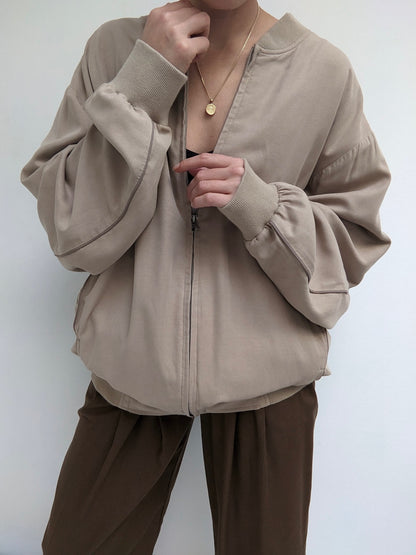 Vintage Pale Toffee Silk Bomber Jacket