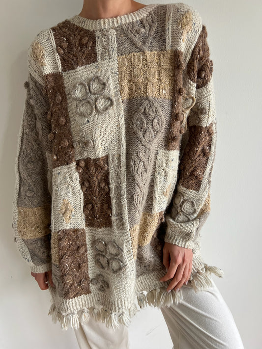 90s Handknit Patchwork Sweater