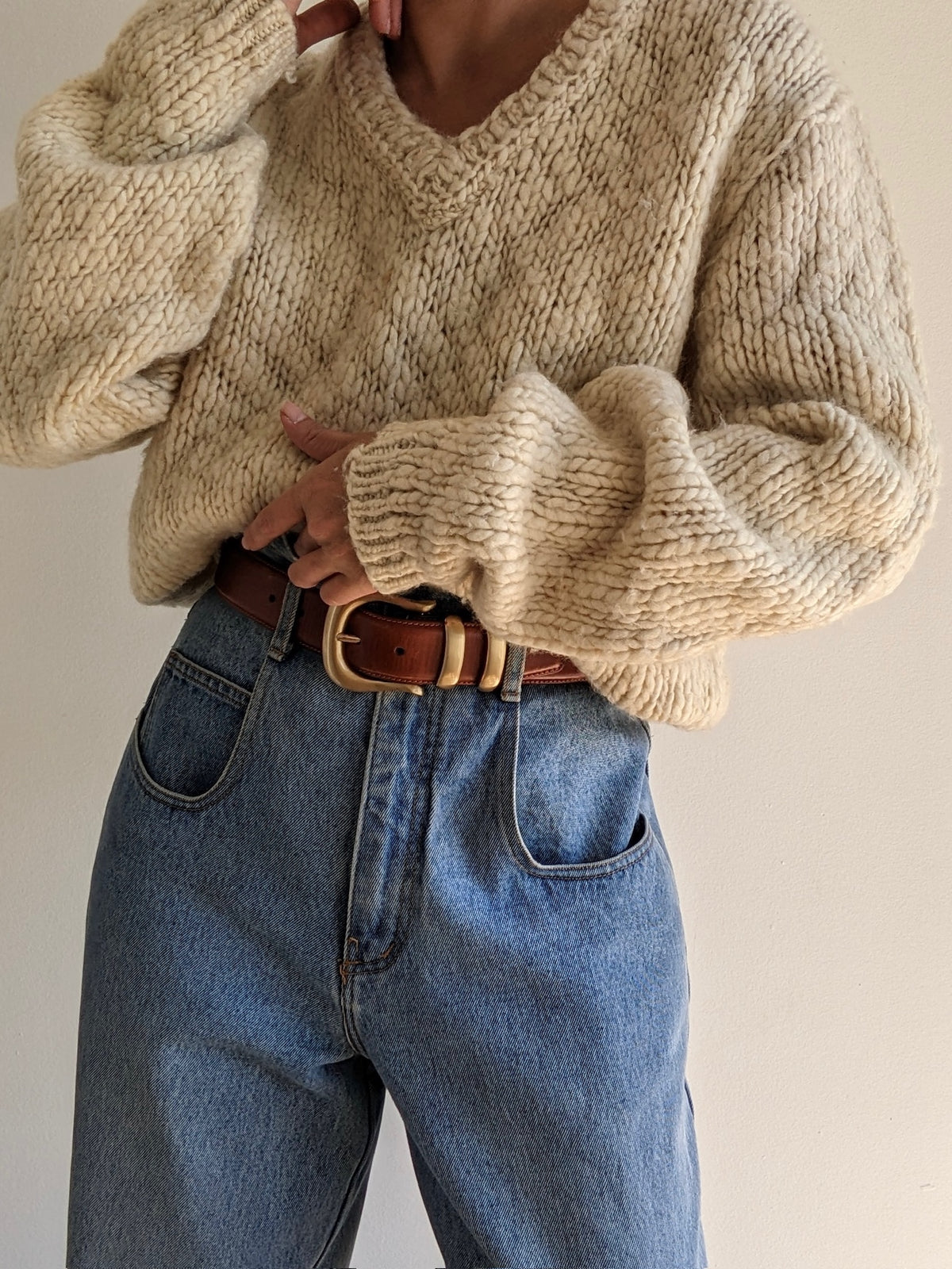 Vintage Heavy Knitted Cream Wool Sweater