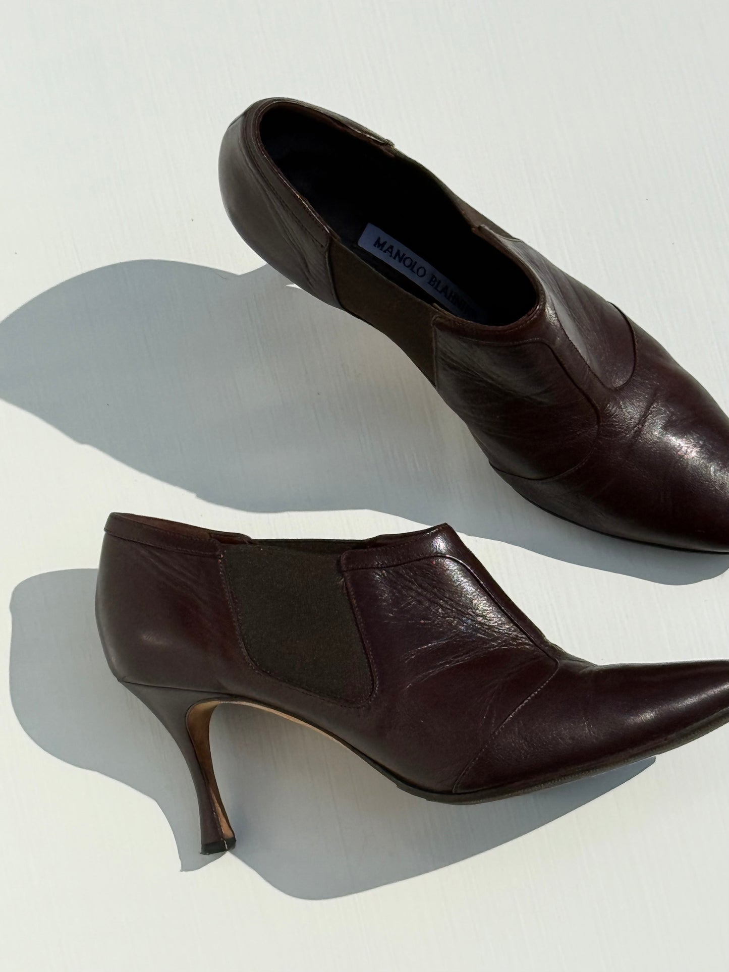 Vintage Manolo Blahnik Cocoa Leather Ankle Boots