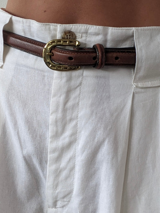 Vintage Stitched Leather & Horseshoe Buckle Belt