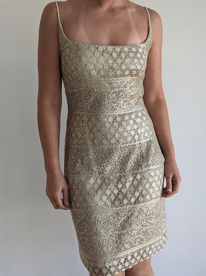 Stunning Vintage Sequined Lace Slip Dress