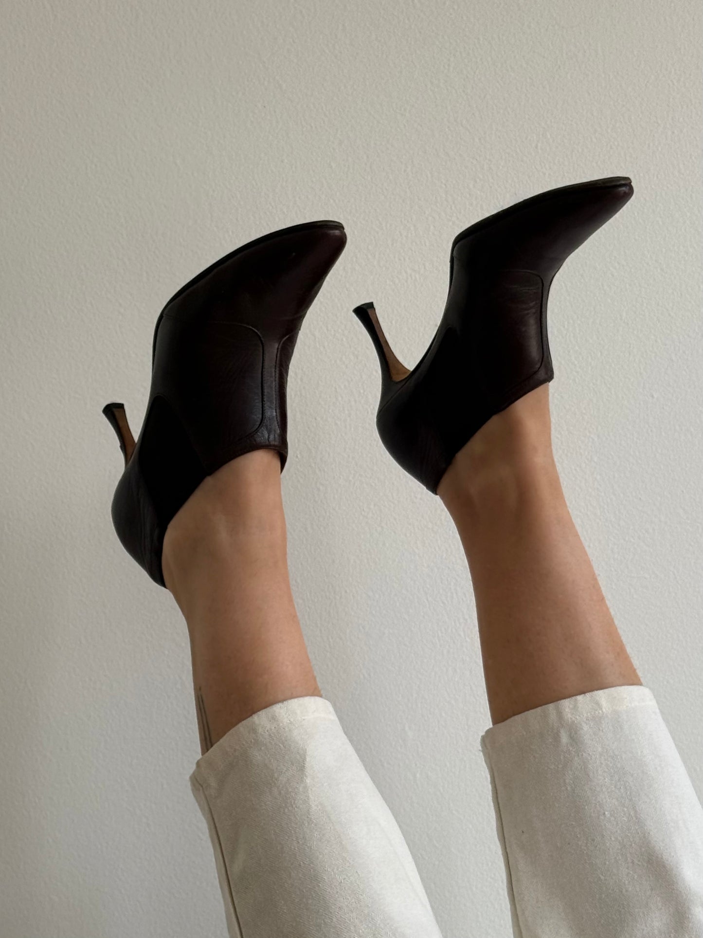 Vintage Manolo Blahnik Cocoa Leather Ankle Boots