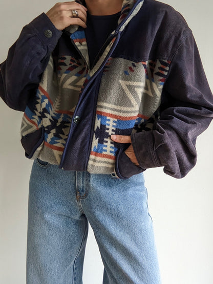 Vintage Patterned Suede & Wool Bomber