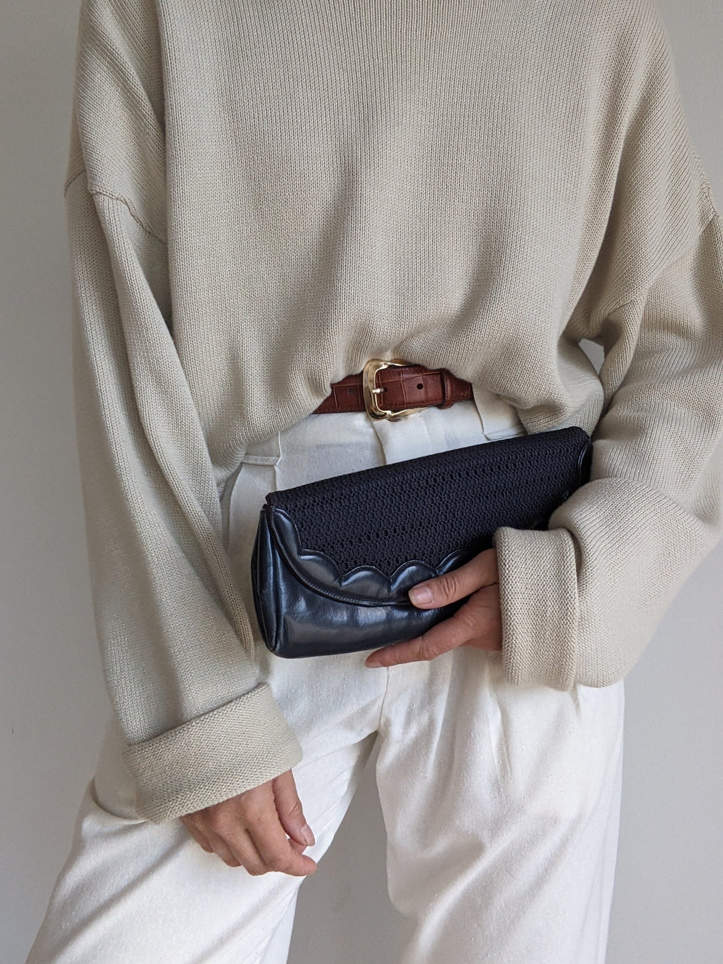 Vintage Midnight Scalloped Leather & Netted Clutch