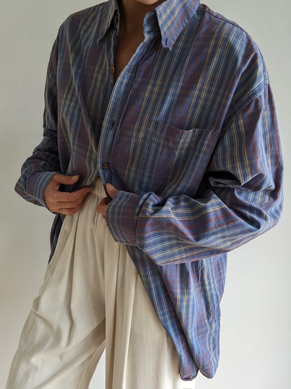 Vintage Stone Blue Plaid Cotton Shirt