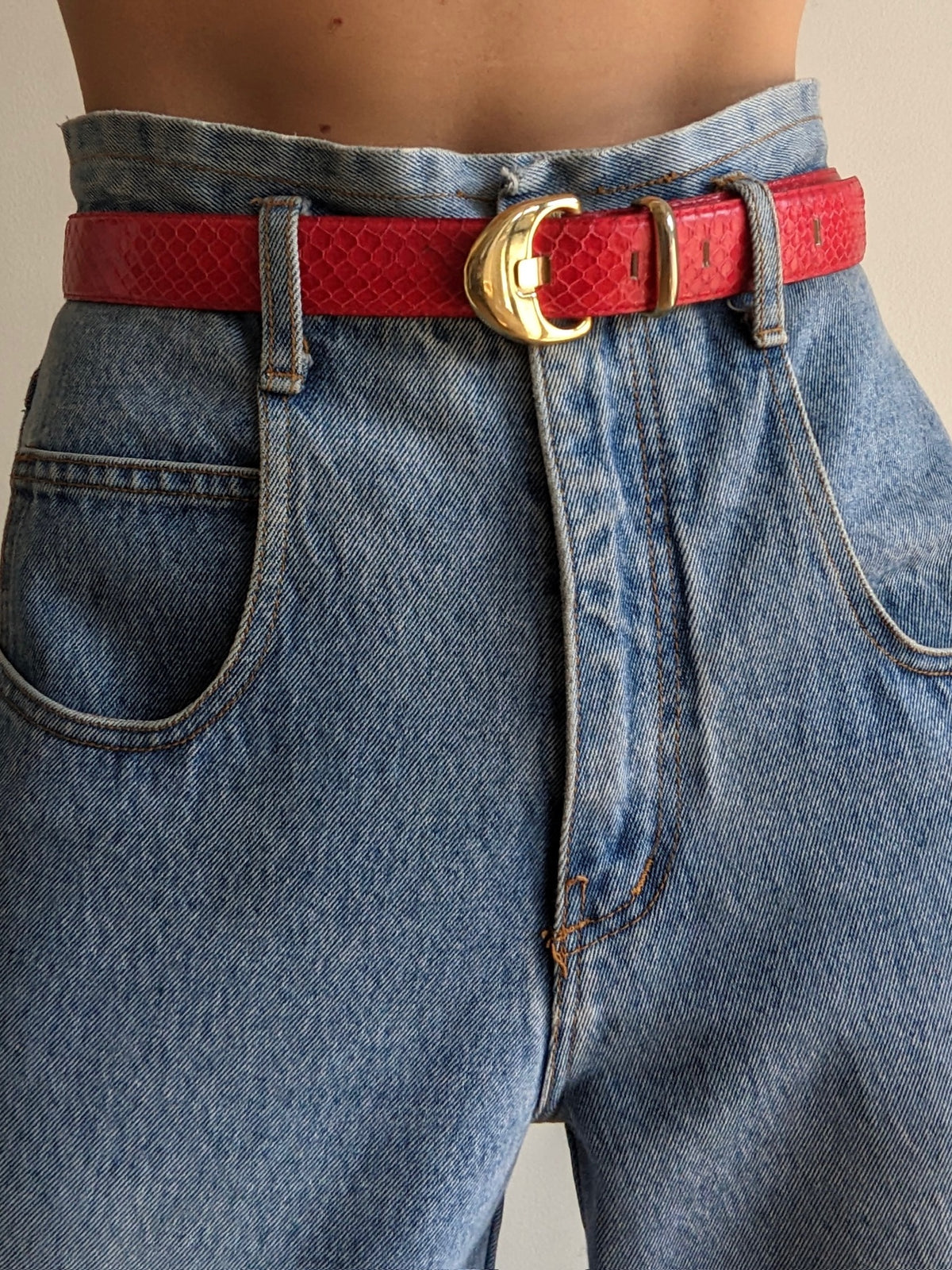 Vintage Bright Red Genuine Snakeskin Belt