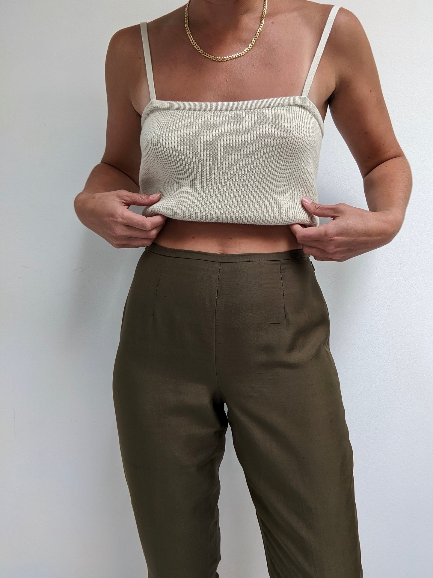 Vintage Olive Brushed Silk Pants