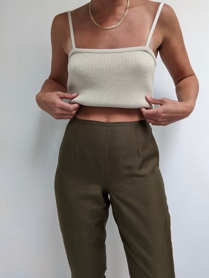 Vintage Olive Brushed Silk Pants