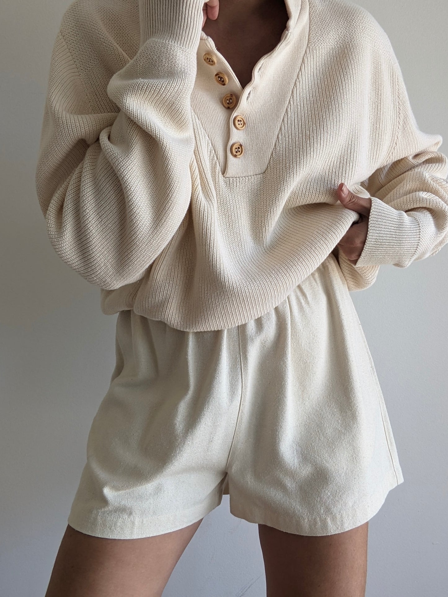 Classic Vintage Buttercream Cotton Henley