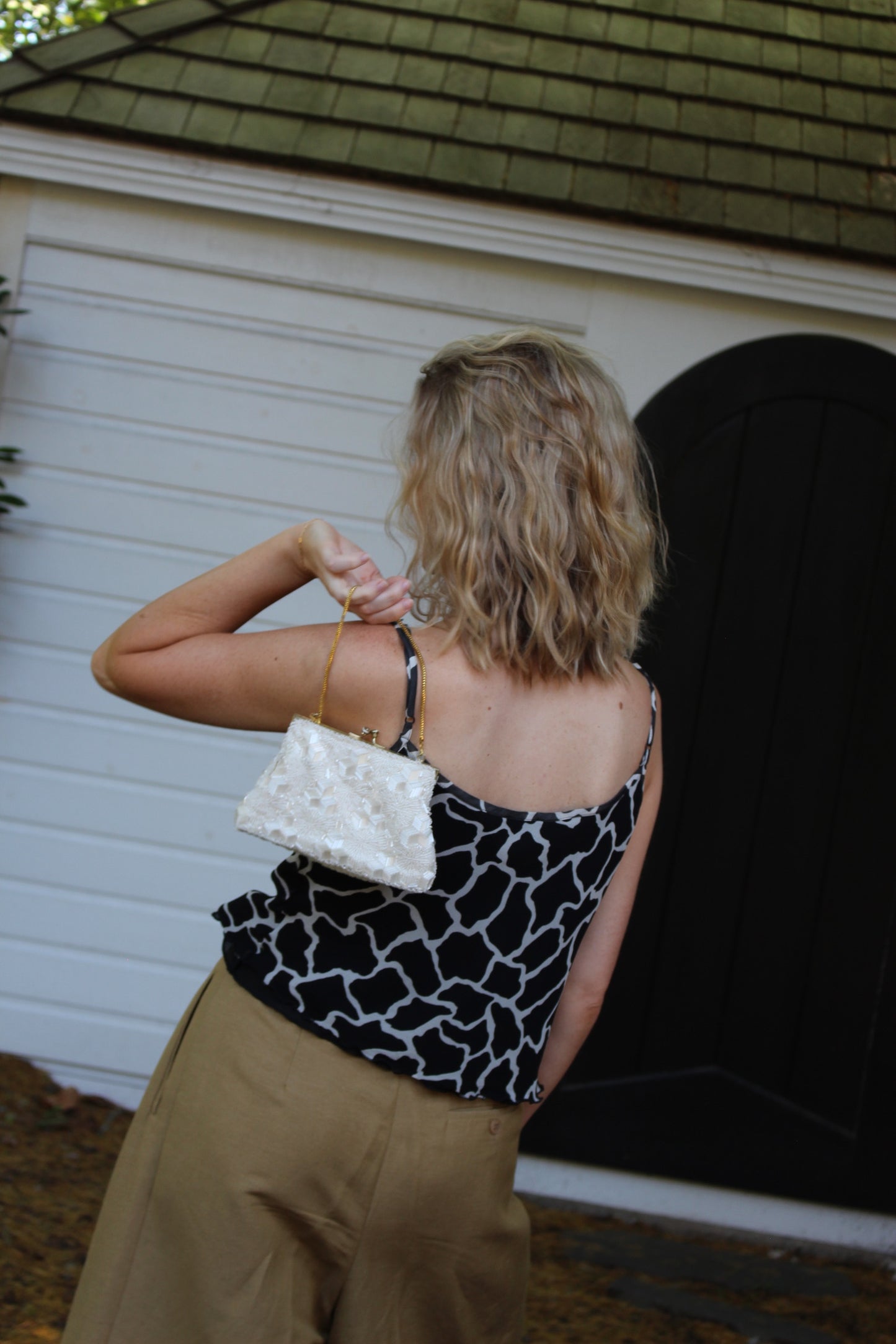 Petite Vintage Ivory Beaded Handbag