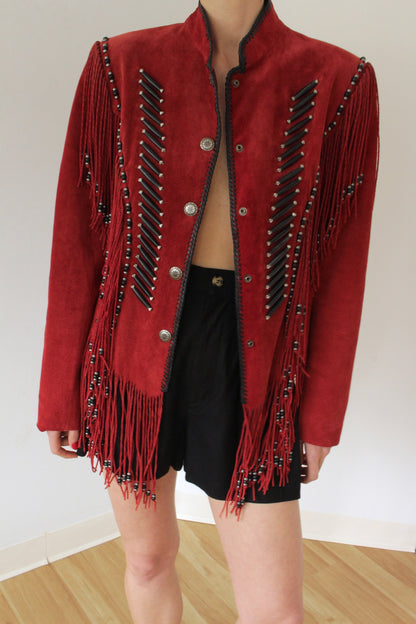 Favorite Vintage Beaded Fringe Suede Jacket