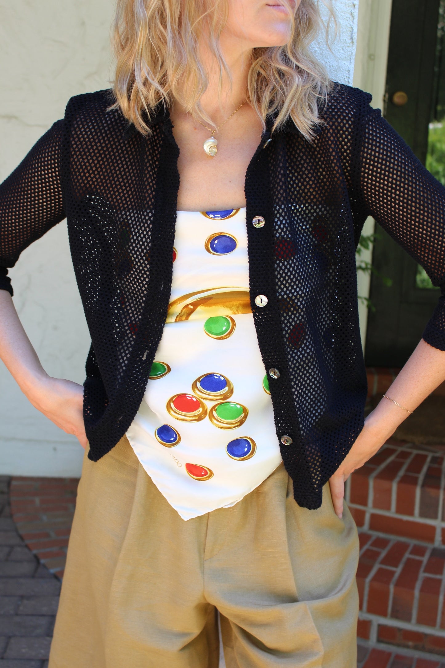 Vintage Onyx Netted Cotton Boxy Button Up